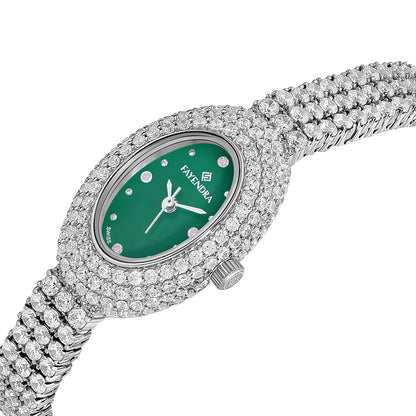 Stainless Steel 316L Watch Silver Color Embedded With White Zircon - GREEN MOP DIAL