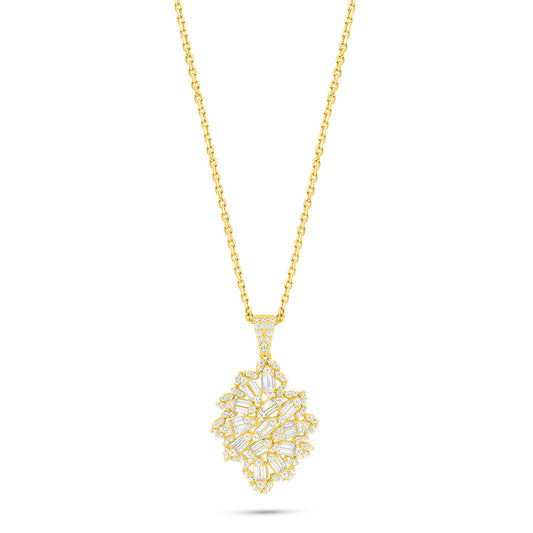 Sterling Silver 925 Necklace Golden Plated Embedded With White Zircon
