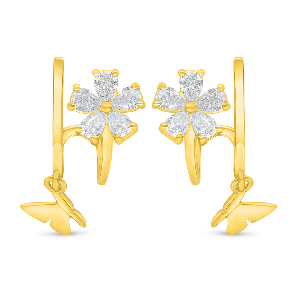 اقراط من الفضة الخالصة عيار 925 مطلي ذهبي مرصع فص ابيض