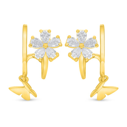 اقراط من الفضة الخالصة عيار 925 مطلي ذهبي مرصع فص ابيض