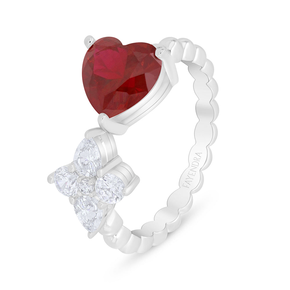 Sterling Silver 925 Ring Rhodium Plated Embedded With Ruby Corundum And White Zircon