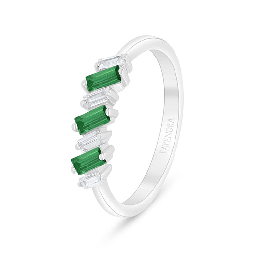 Sterling Silver 925 Ring Rhodium Plated Embedded With Emerald Zircon And White Zircon
