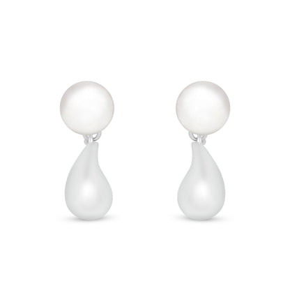 Sterling Silver 925 Earring Rhodium Plated Embedded With Natural White Pearl
