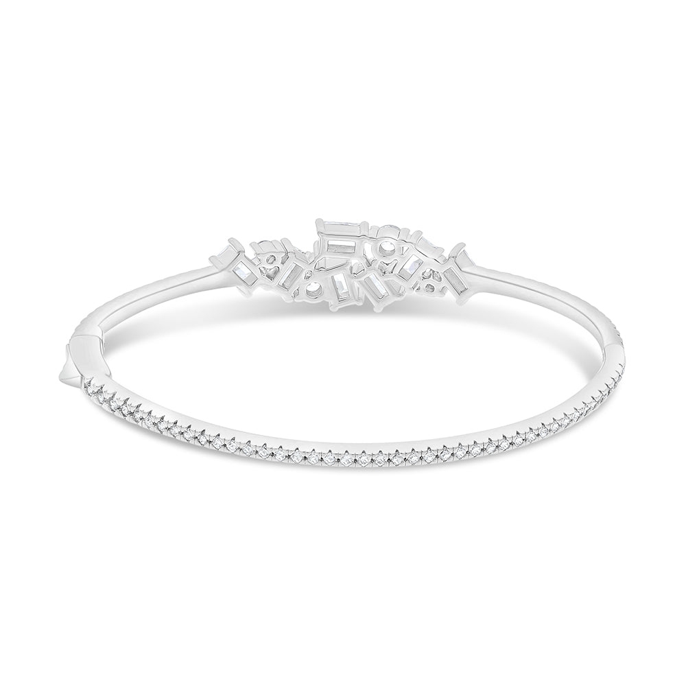 Sterling Silver 925 Bangle Rhodium Plated Embedded With White Zircon Size 6