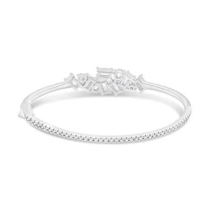 Sterling Silver 925 Bangle Rhodium Plated Embedded With White Zircon Size 6