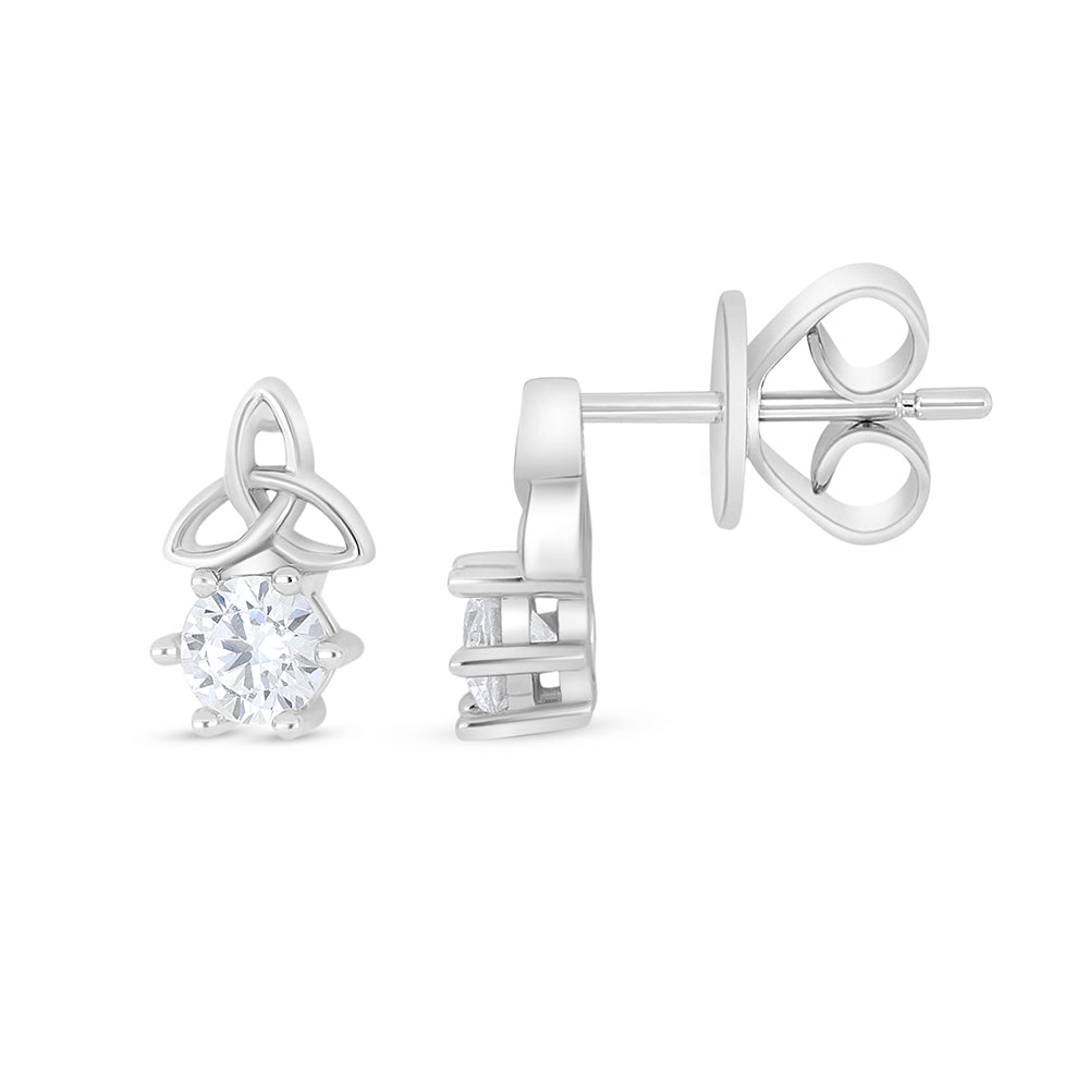 Sterling Silver 925 Earring Rhodium Plated Embedded With White Zircon