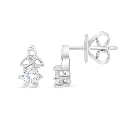 Sterling Silver 925 Earring Rhodium Plated Embedded With White Zircon
