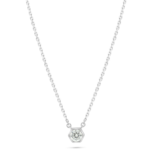 Sterling Silver 925 Necklace Rhodium Plated Embedded With Yellow Diamond And White Zircon