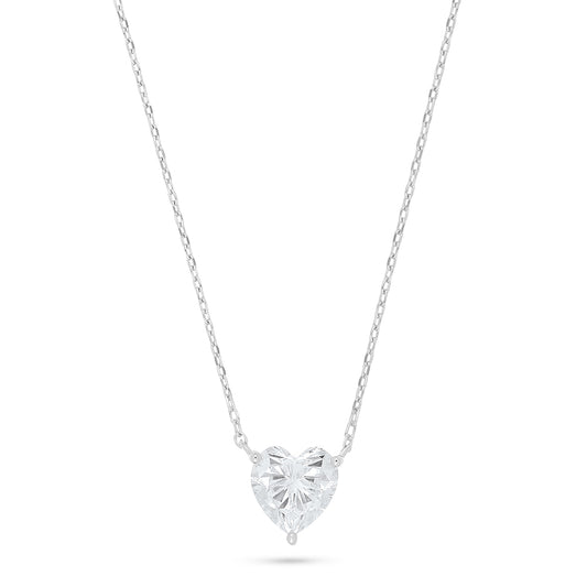 Sterling Silver 925 Necklace Rhodium Plated Embedded With White Zircon