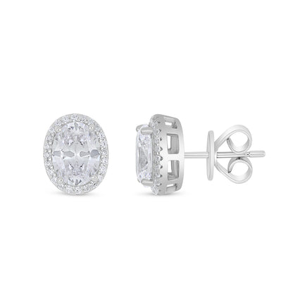 Sterling Silver 925 Earring Rhodium Plated Embedded With White Zircon