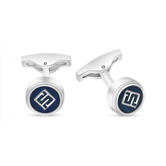 Stainless Steel Cufflink 316L Silver Color Embedded With Blue Tiger Eye Shiny Steel