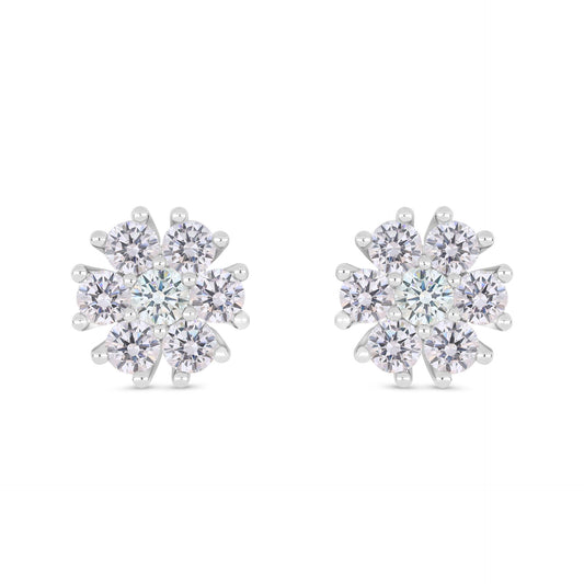 Sterling Silver 925 Earring Rhodium Plated Embedded With Pink Zircon And White Zircon