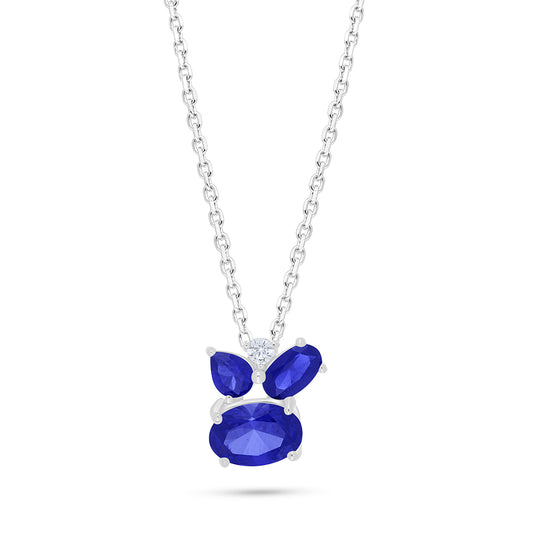 Sterling Silver 925 Necklace Rhodium Plated Embedded With Sapphire Corundum And White Zircon