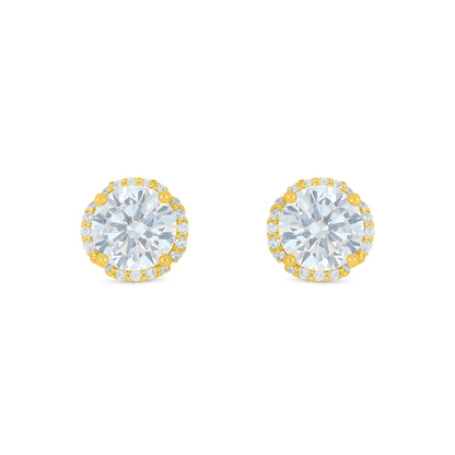 Sterling Silver 925 Earring Golden Plated Embedded With White Zircon