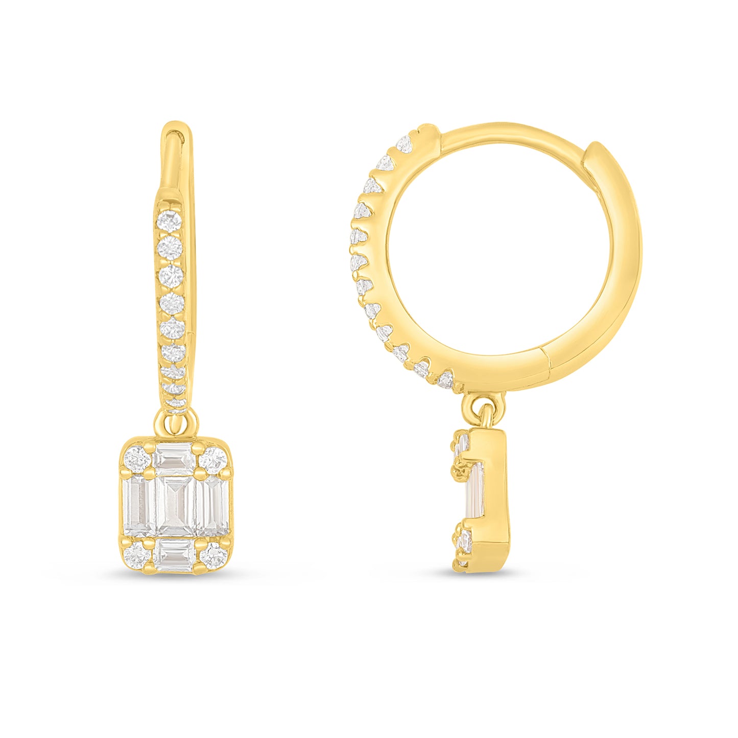 Sterling Silver 925 Earring Golden Plated Embedded With White Zircon