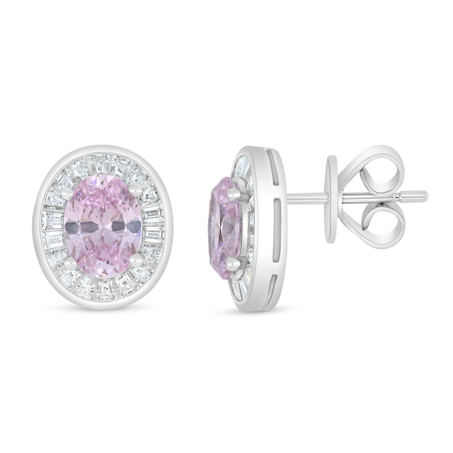 Sterling Silver 925 Earring Rhodium Plated Embedded With Pink Zircon And White Zircon