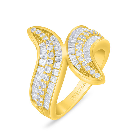 Sterling Silver 925 Ring Golden Plated Embedded With White Zircon