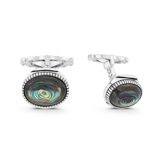 Sterling Silver 925 Cufflink Rhodium And Black Plated Embedded With Blue Shell