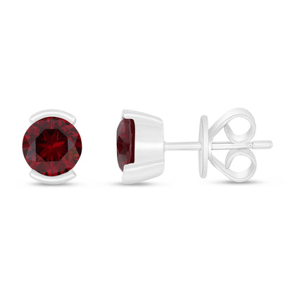 Sterling Silver 925 Earring Rhodium Plated Embedded With Ruby Corundum