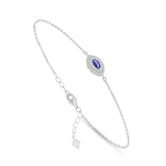 Sterling Silver 925 Bracelet Rhodium Plated Embedded With Sapphire Corundum And White Zircon