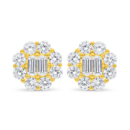 Sterling Silver 925 Earring Golden Plated Embedded With White Zircon