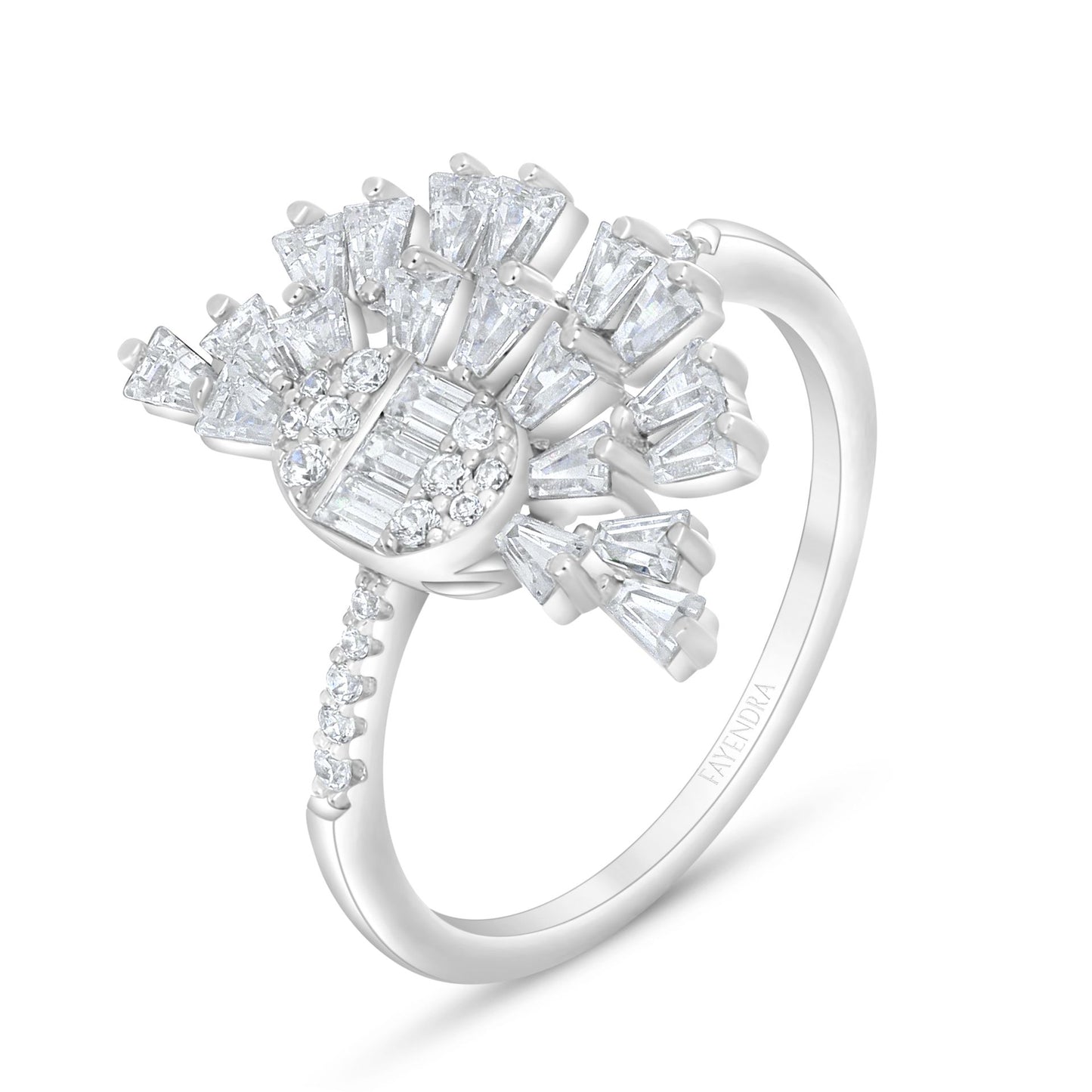 Sterling Silver 925 Ring Rhodium Plated Embedded With White Zircon