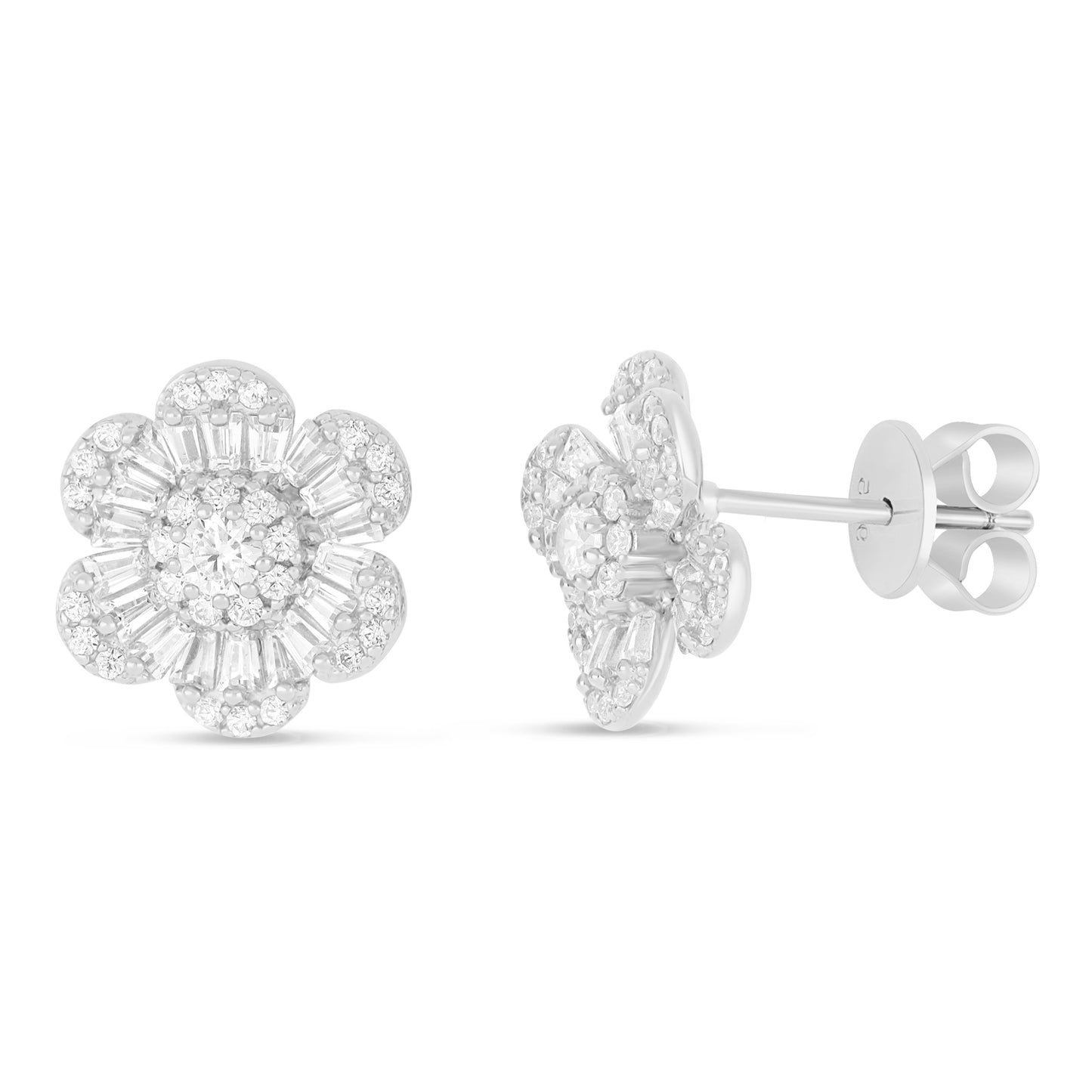 Sterling Silver 925 Earring Rhodium Plated Embedded With White Zircon
