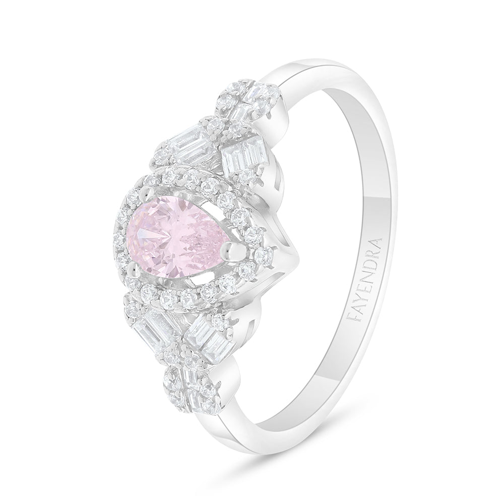 Sterling Silver 925 Ring Rhodium Plated Embedded With Pink Zircon And White Zircon