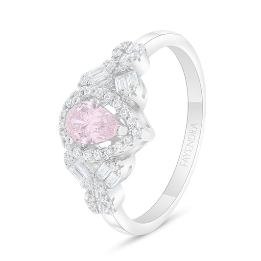 Sterling Silver 925 Ring Rhodium Plated Embedded With Pink Zircon And White Zircon
