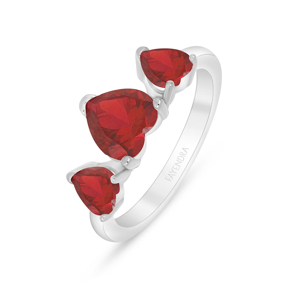 Sterling Silver 925 Ring Rhodium Plated Embedded With Ruby Corundum And White Zircon