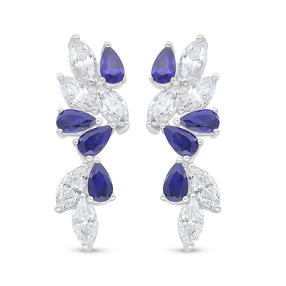 Sterling Silver 925 Earring Rhodium Plated Embedded With Sapphire Corundum And White Zircon