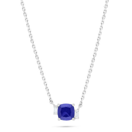 Sterling Silver 925 Necklace Rhodium Plated Embedded With Sapphire Corundum And White Zircon