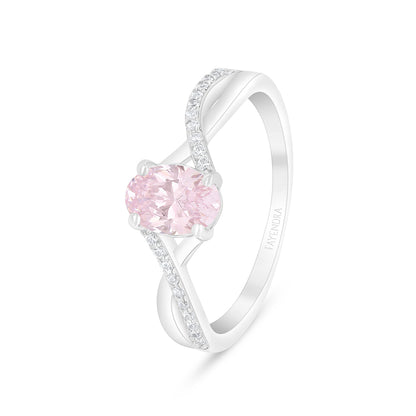 Sterling Silver 925 Ring Rhodium Plated Embedded With Pink Zircon And White Zircon