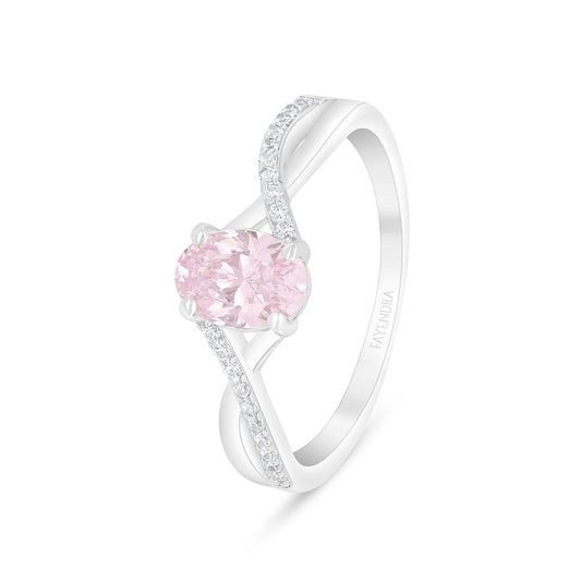 Sterling Silver 925 Ring Rhodium Plated Embedded With Pink Zircon And White Zircon