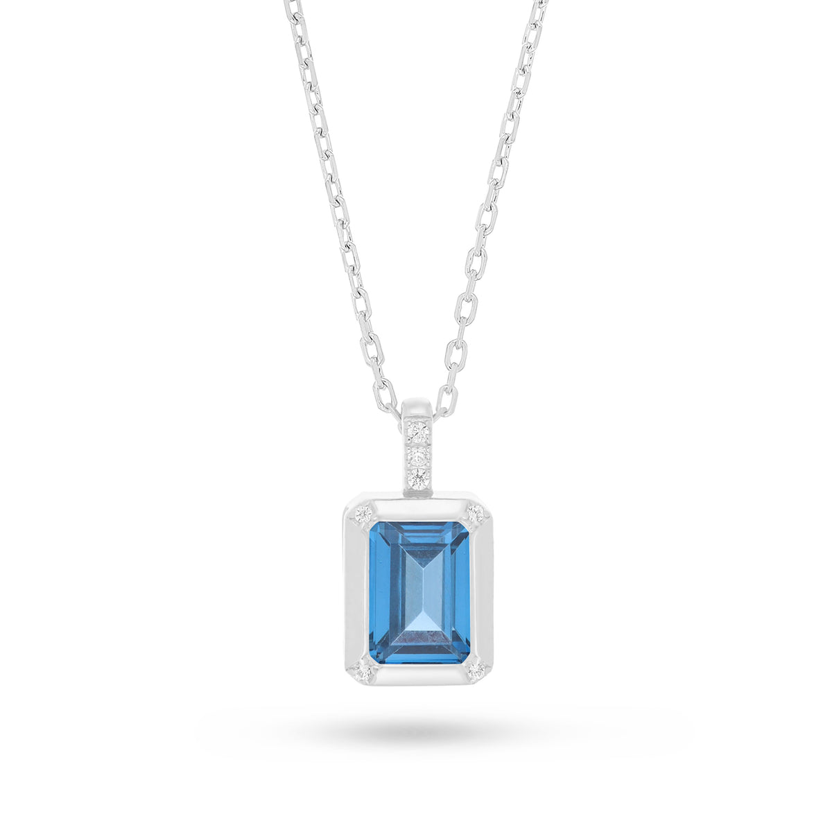 Sterling Silver 925 Necklace Rhodium Plated Embedded With Blue Spinel And White Zircon