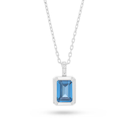 Sterling Silver 925 Necklace Rhodium Plated Embedded With Blue Spinel And White Zircon