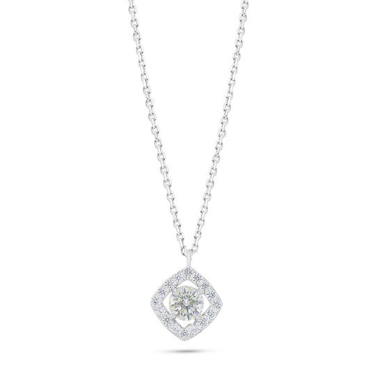 Sterling Silver 925 Necklace Rhodium Plated Embedded With Diamond Zircon And White Zircon