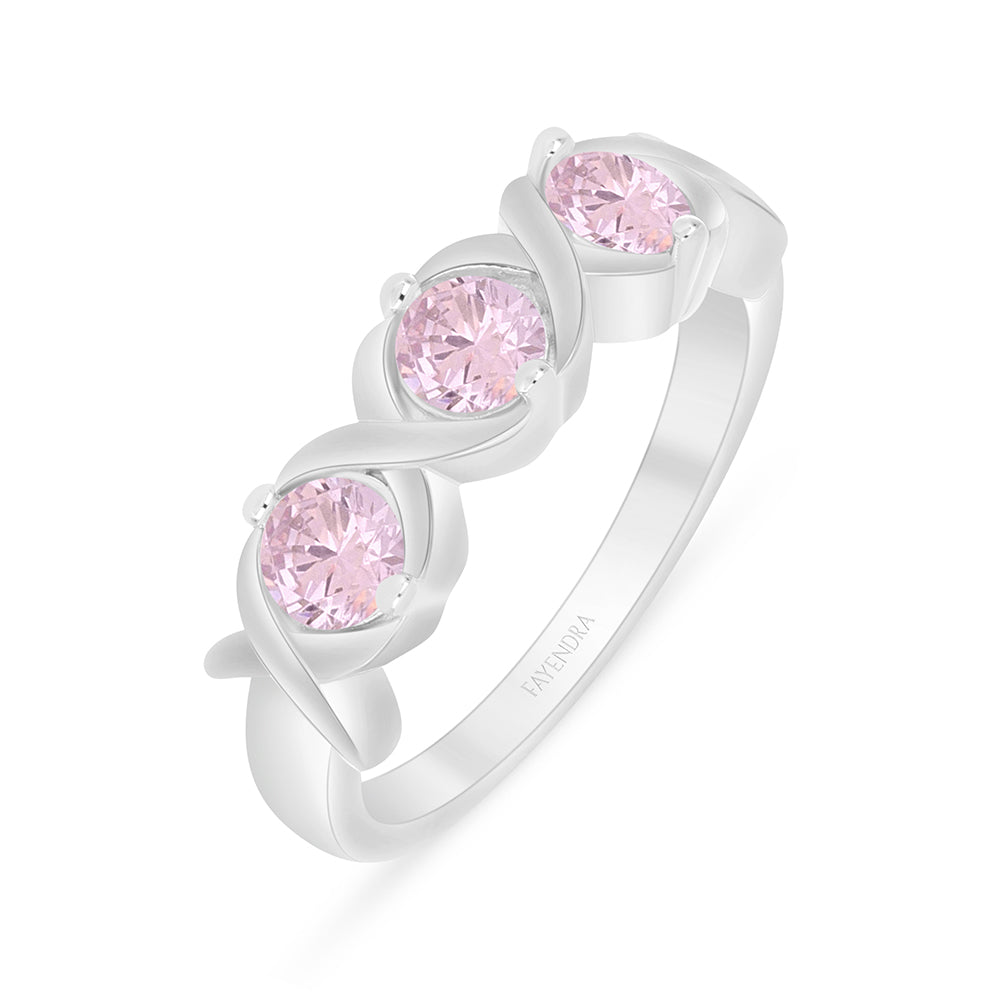 Sterling Silver 925 Ring Rhodium Plated Embedded With Pink Zircon