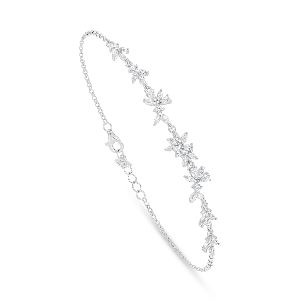 Sterling Silver 925 Bracelet Rhodium Plated Embedded With White Zircon