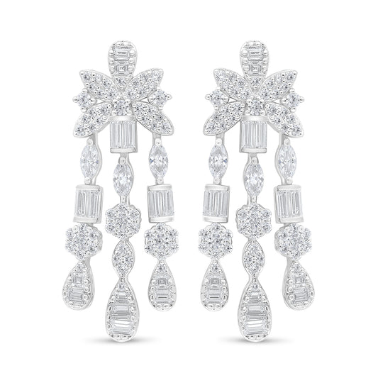 Sterling Silver 925 Earring Rhodium Plated Embedded With White Zircon