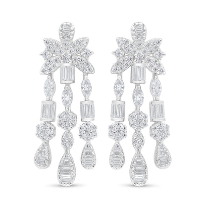 Sterling Silver 925 Earring Rhodium Plated Embedded With White Zircon