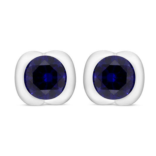 Sterling Silver 925 Earring Rhodium Plated Embedded With Sapphire Corundum