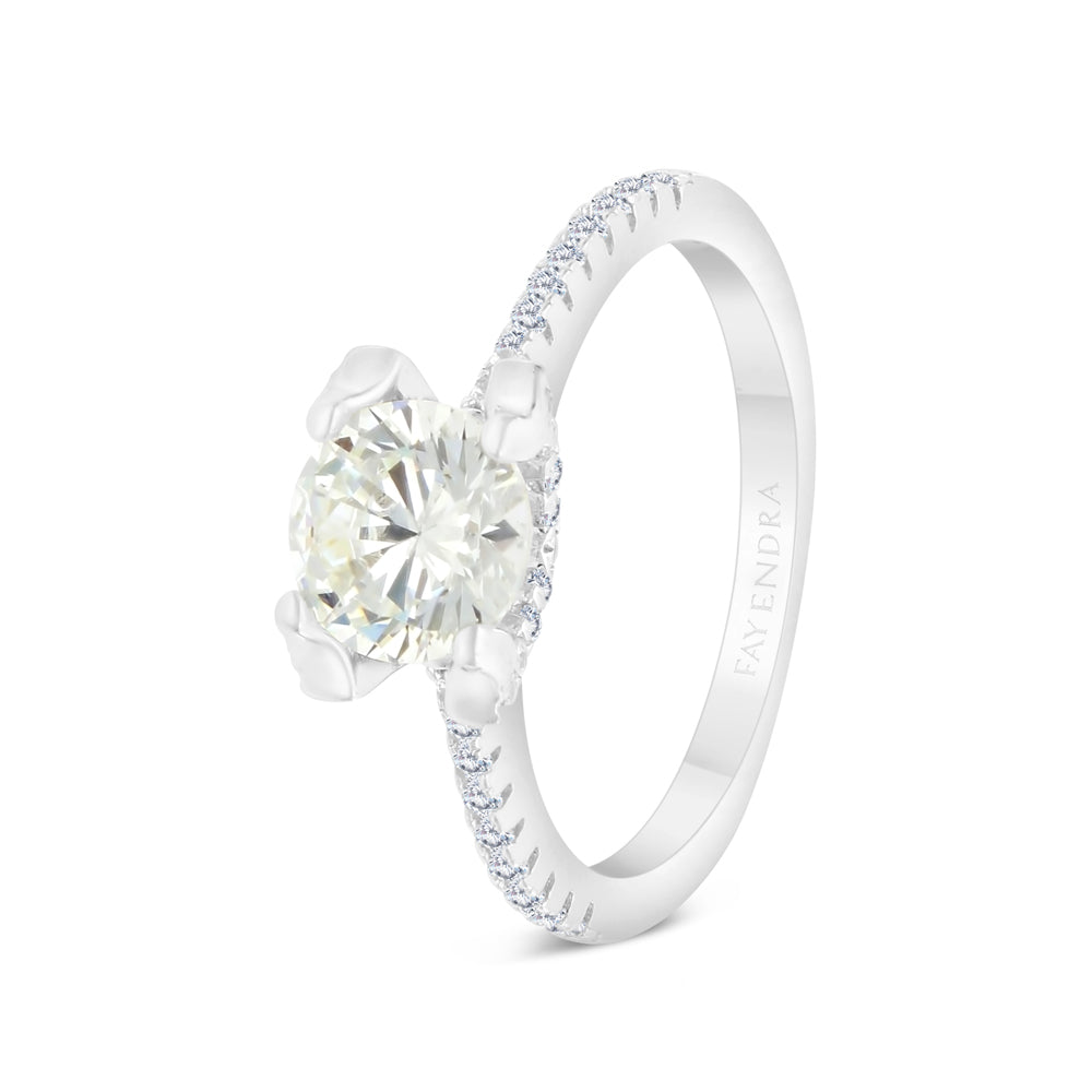 Sterling Silver 925 Ring Rhodium Plated Embedded With Diamond Zircon And White Zircon
