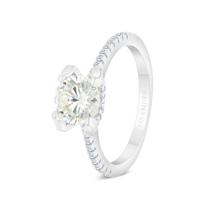 Sterling Silver 925 Ring Rhodium Plated Embedded With Diamond Zircon And White Zircon