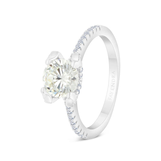 Sterling Silver 925 Ring Rhodium Plated Embedded With Diamond Zircon And White Zircon