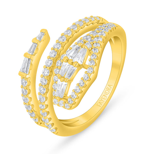 Sterling Silver 925 Ring Golden Plated Embedded With White Zircon