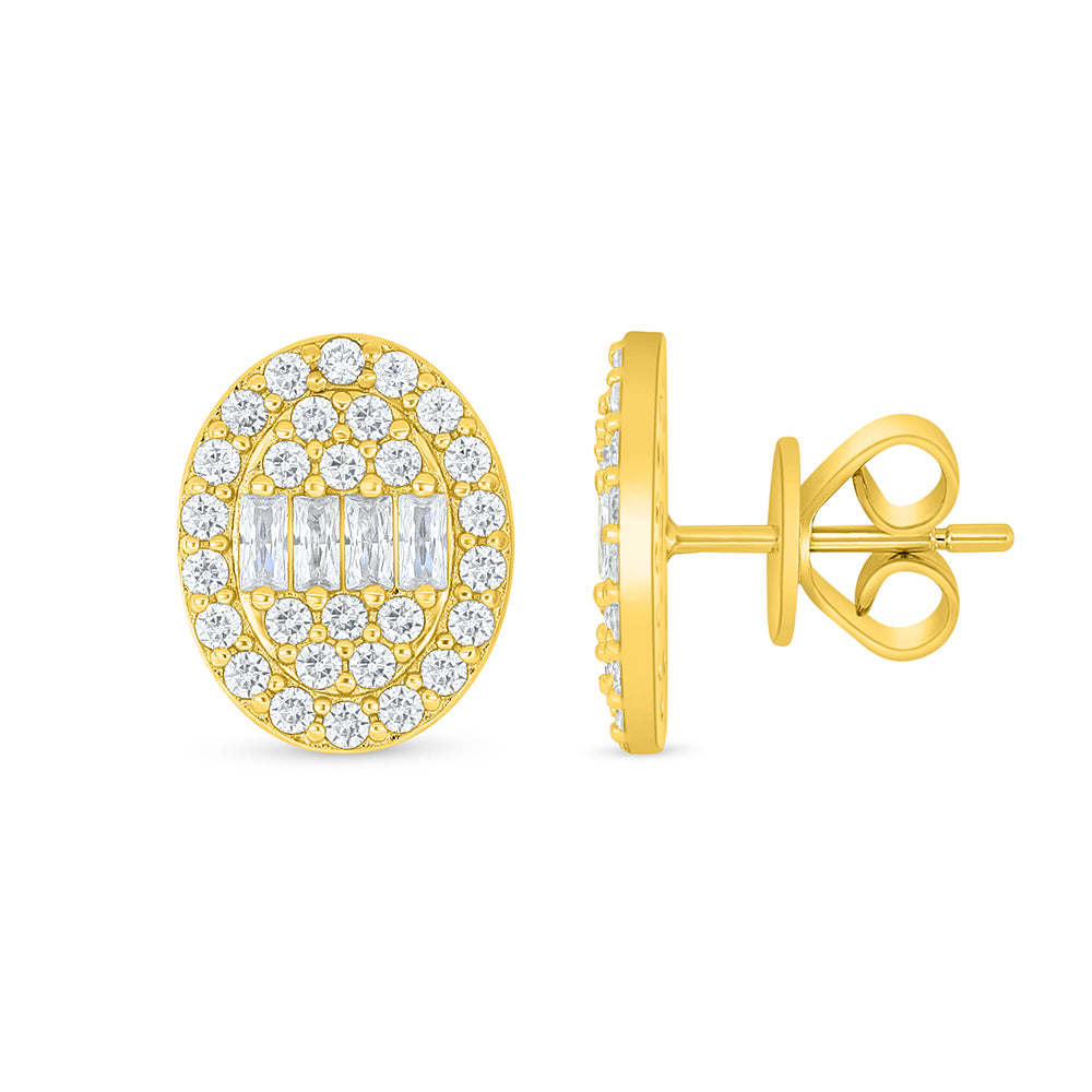 Sterling Silver 925 Earring Golden Plated Embedded With White Zircon
