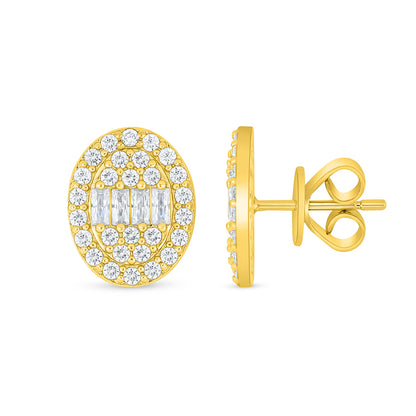 Sterling Silver 925 Earring Golden Plated Embedded With White Zircon