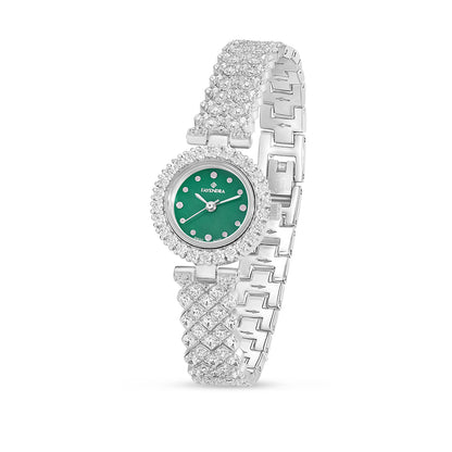 Stainless Steel 316L Watch Silver Color Embedded With White Zircon - GREEN MOP DIAL