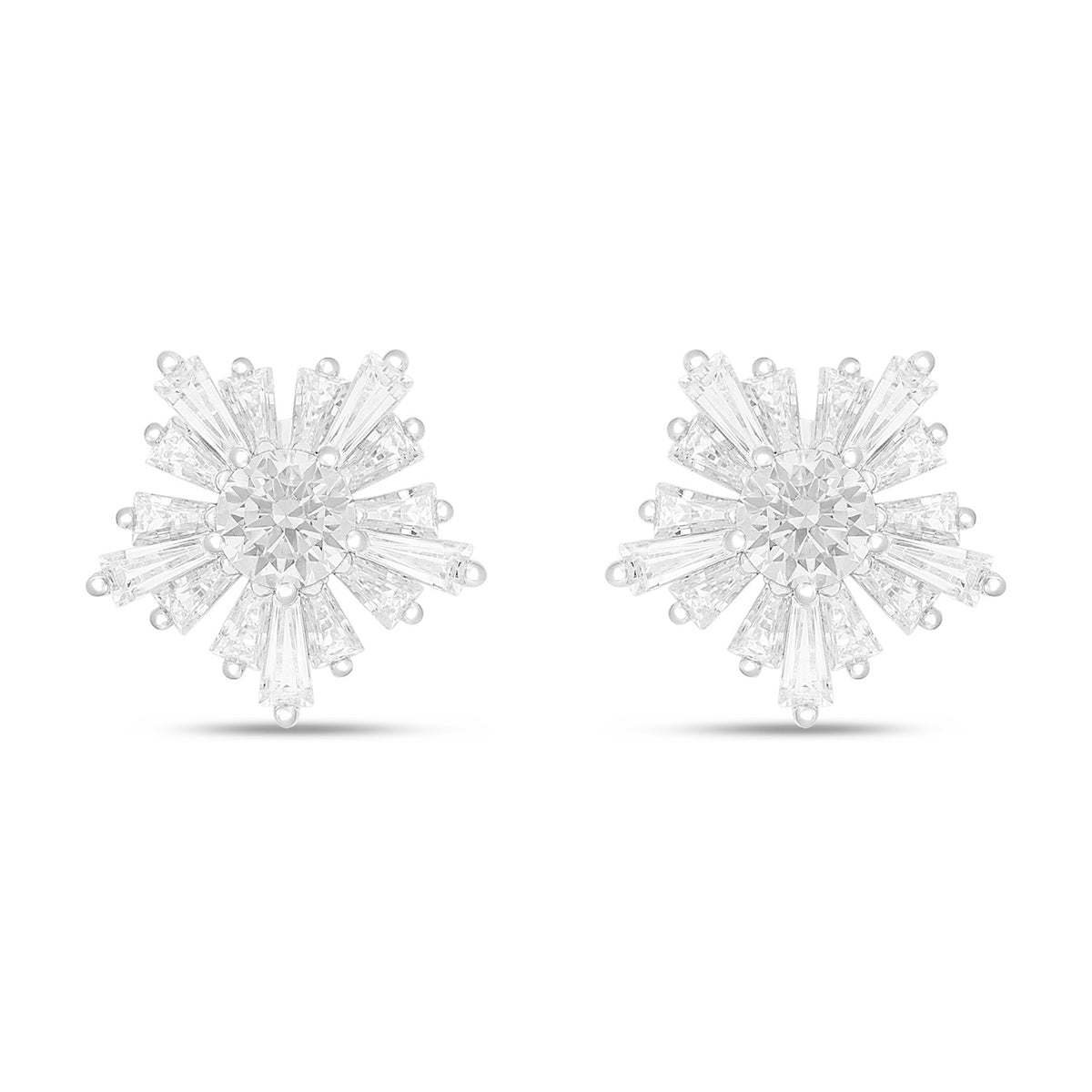 Sterling Silver 925 Earring Rhodium Plated Embedded With White Zircon
